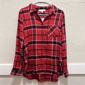 Pink Rose Rust Plaid Button Down Flannel Top NWT Small